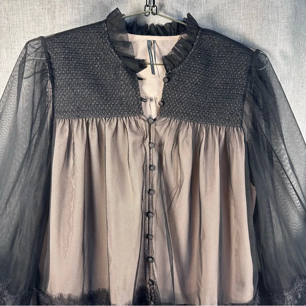 Anthropologie Layered Tulle Puff-Sleeve Lace Blouse. Size Large - Picture 8 of 11